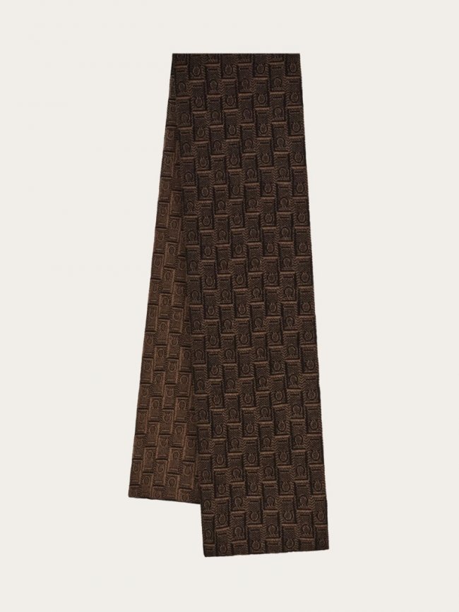 Ferragamo Men's Monogram Scarf - Brown/Black | Quick Ship!