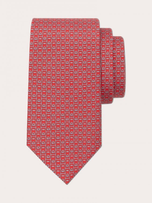 Ferragamo Men's Monogram Print Silk Tie - Red | Quick Ship!