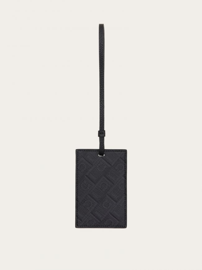 Ferragamo Men's Monogram Badge Holder - Black/Grey | Quick Ship!