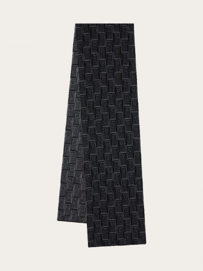 Ferragamo Men's Monogram Scarf - Black/Anthracite | Quick Ship!
