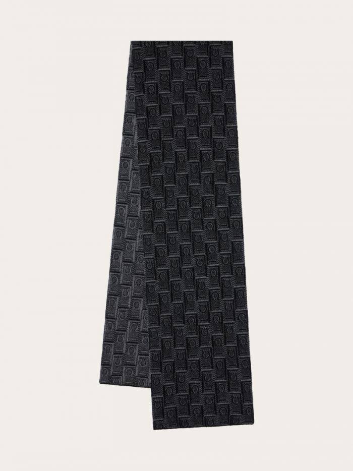 Ferragamo Men's Monogram Scarf - Black/Anthracite | Quick Ship!