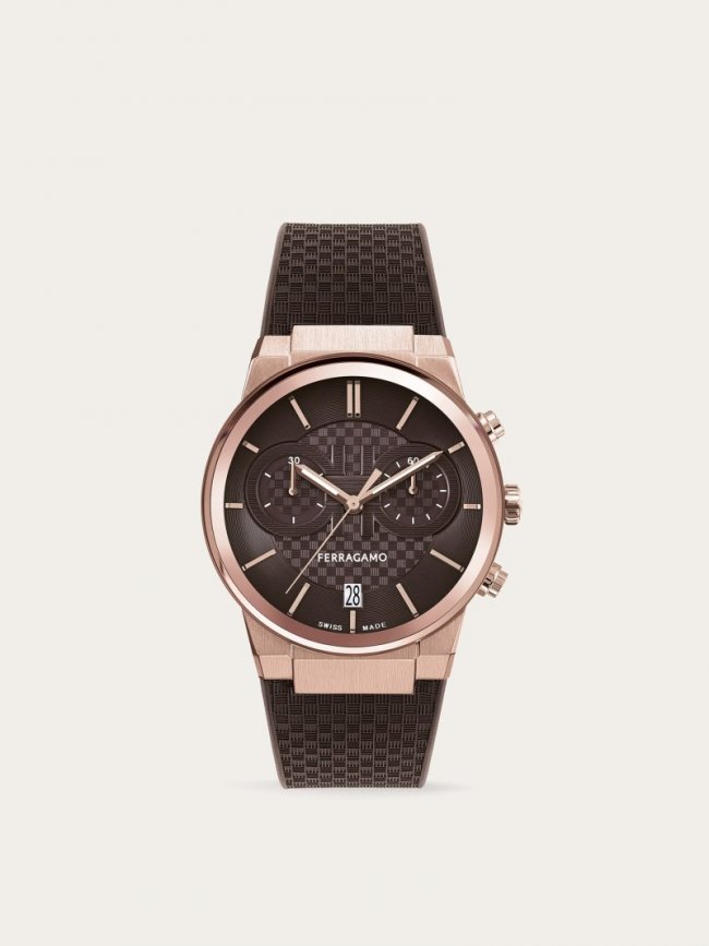 Ferragamo Men's Sapphire Chrono Watch - Ip Rose Gold/Brown | Quick Ship!