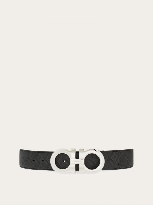 Ferragamo Men's Reversible And Adjustable Gancini Belt - Black/Grey | Quick Ship!