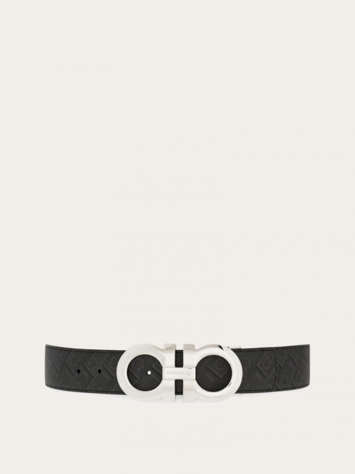 Ferragamo Men's Reversible And Adjustable Gancini Belt - Black/Grey | Quick Ship!