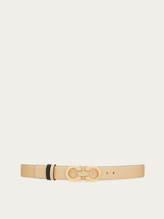 Ferragamo Women's Reversible And Adjustable Gancini Belt - Macadamia/Black | Quick Ship!