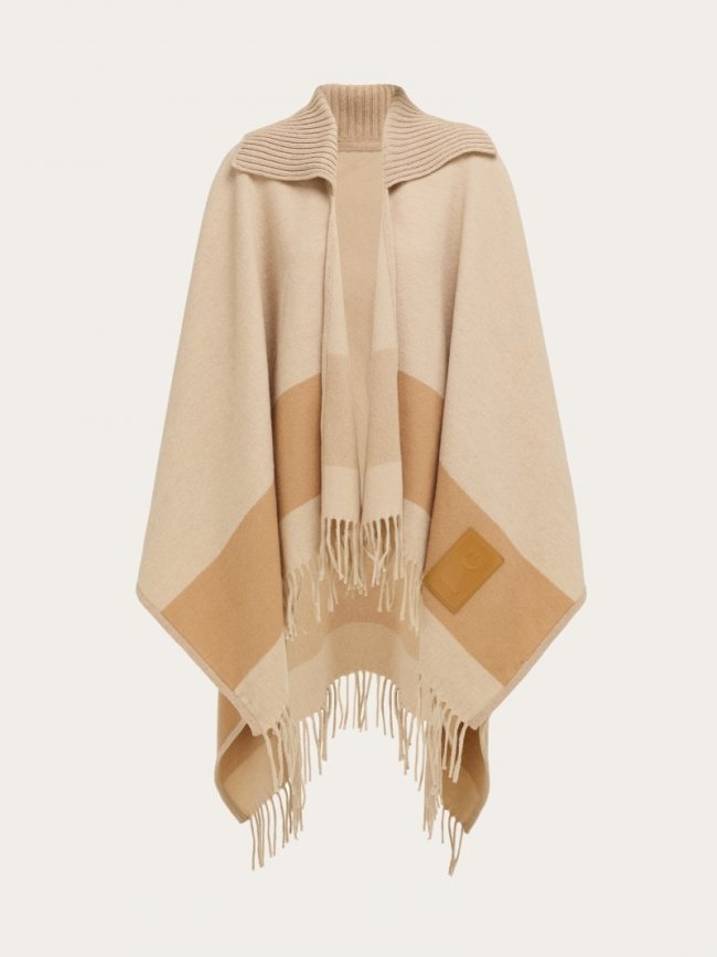 Ferragamo Women's Fringed Cape - Stone/Camel | Quick Ship!