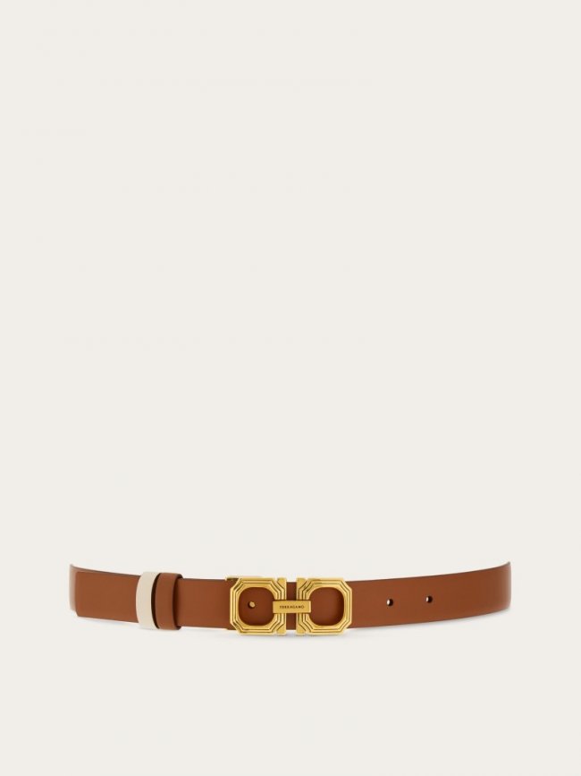 Ferragamo Women's Reversible And Adjustable Squared Gancini Belt - Sella/Bone | Quick Ship!