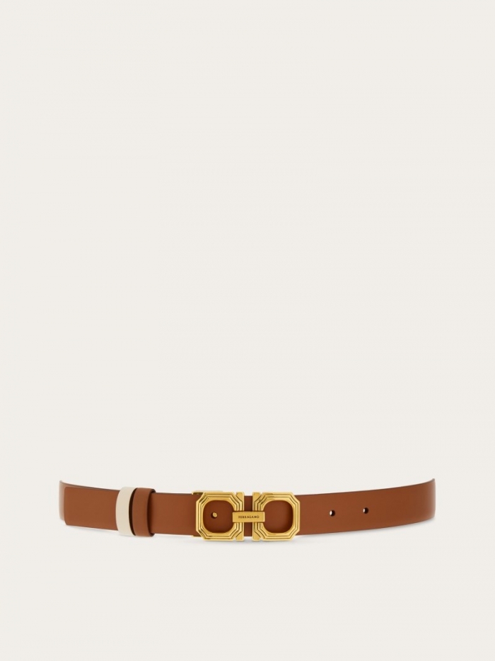 Ferragamo Women's Reversible And Adjustable Squared Gancini Belt - Sella/Bone | Quick Ship!