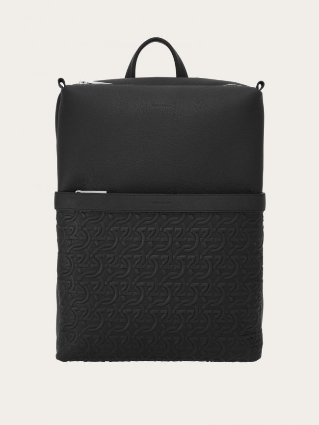 Ferragamo Men's Embossed Gancini Backpack - Black | Quick Ship!
