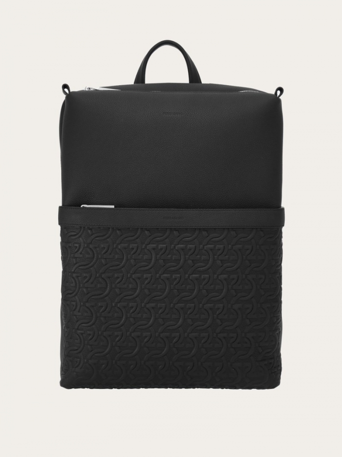 Ferragamo Men's Embossed Gancini Backpack - Black | Quick Ship!