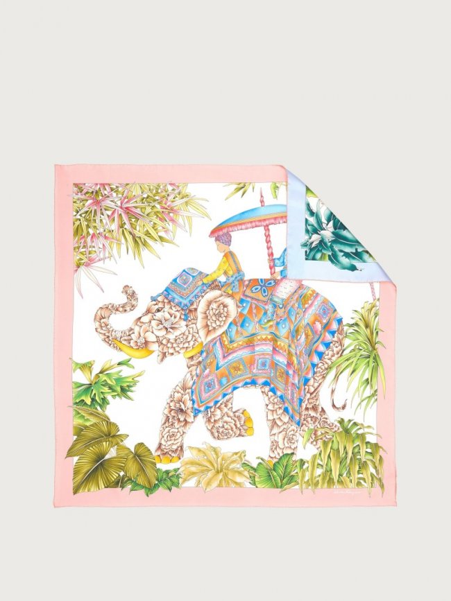 Ferragamo Women's India Print Silk Scarf - Ivory/Pink/Light Blue | Quick Ship!