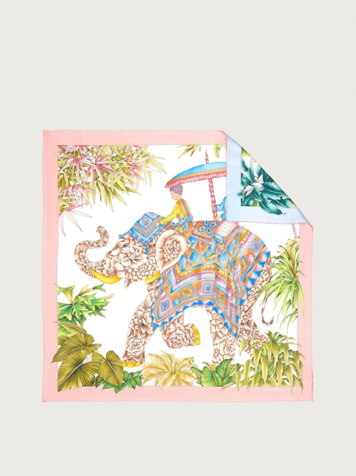 Ferragamo Women's India Print Silk Scarf - Ivory/Pink/Light Blue | Quick Ship!