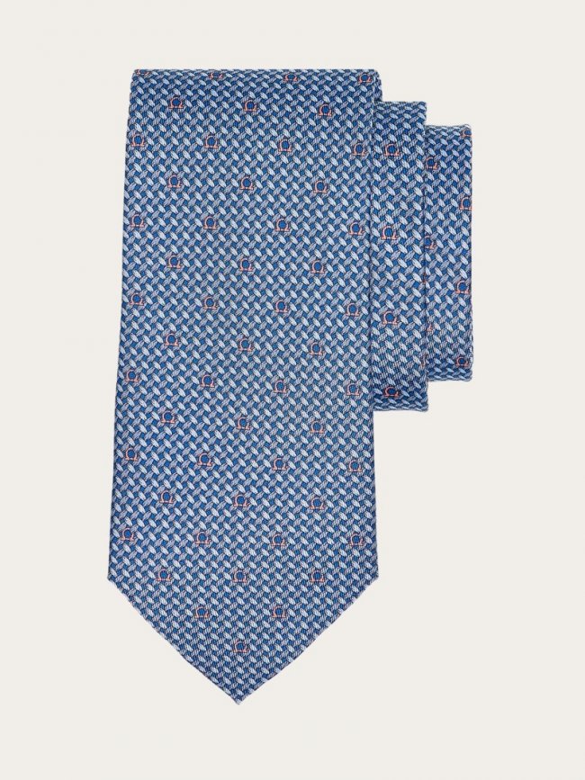 Ferragamo Men's Gancini Print Silk Tie - Bluette/Light Blue | Quick Ship!