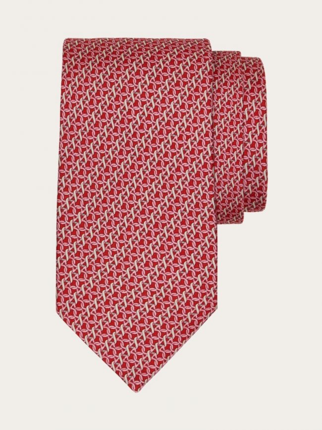 Ferragamo Men's Gancini Print Silk Tie - Red | Quick Ship!