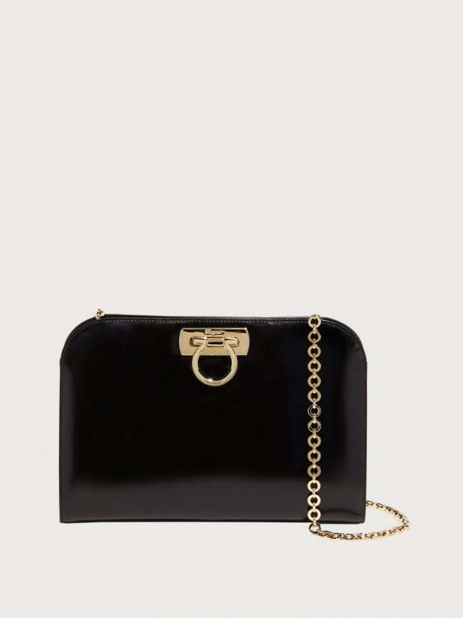 Ferragamo Women's Diana Clutch - Shiny Black | Quick Ship!