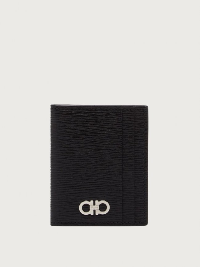 Ferragamo Men's Gancini Credit Card Holder - Black/Ferragamo Red | Quick Ship!