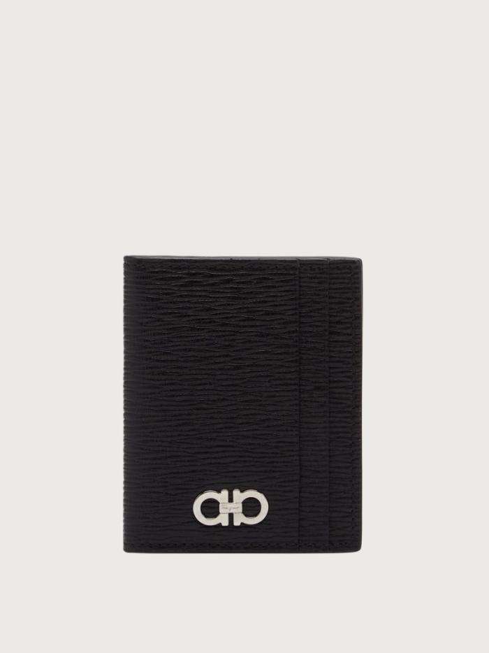 Ferragamo Men's Gancini Credit Card Holder - Black/Ferragamo Red | Quick Ship!