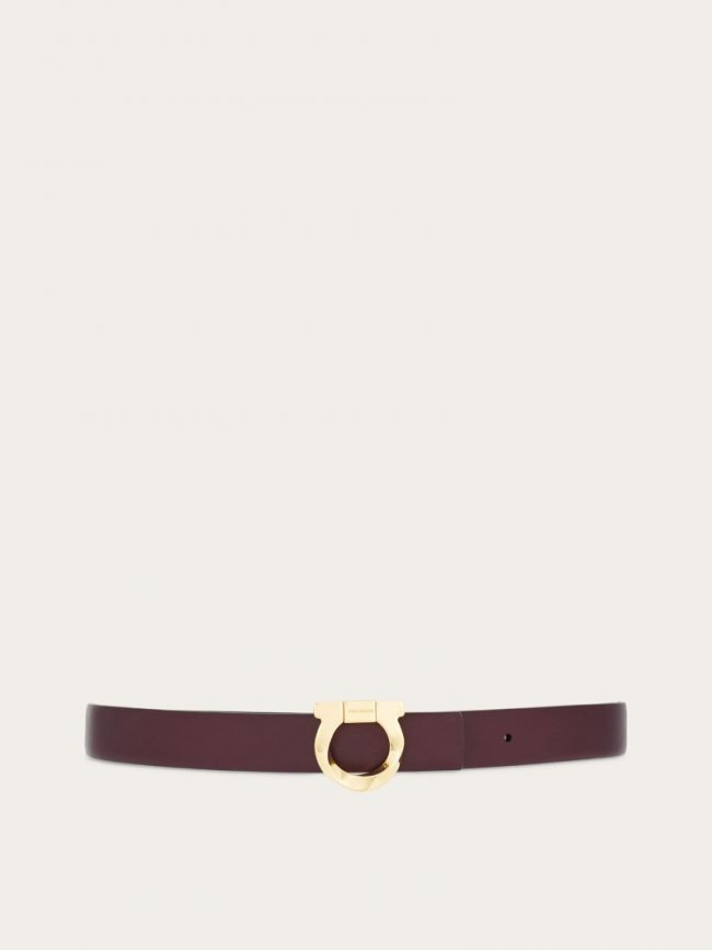 Ferragamo Women's Reversible Belt With Torchon Gancini - Dark Barolo/Testa Di Moro | Quick Ship!
