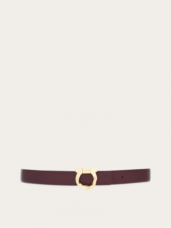 Ferragamo Women's Reversible Belt With Torchon Gancini - Dark Barolo/Testa Di Moro | Quick Ship!