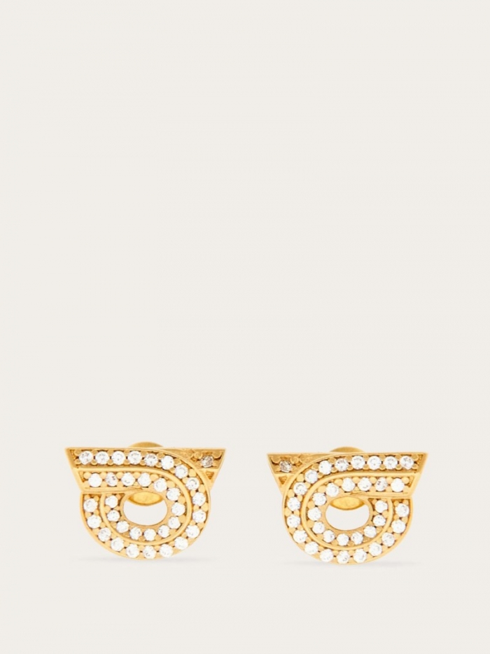 Ferragamo Women's Gancini Earrings With Rhinestones - Gold (Size 18) | Quick Ship!
