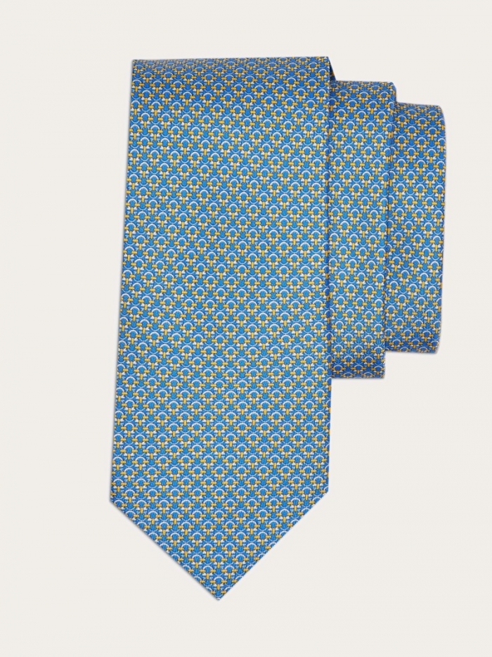 Ferragamo Men's Gancini Print Silk Tie - Royal Blue/Yellow | Quick Ship!