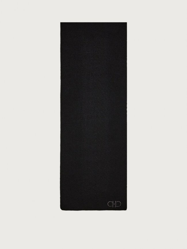 Ferragamo Men's Wool Knitted Scarf - Black | Quick Ship!