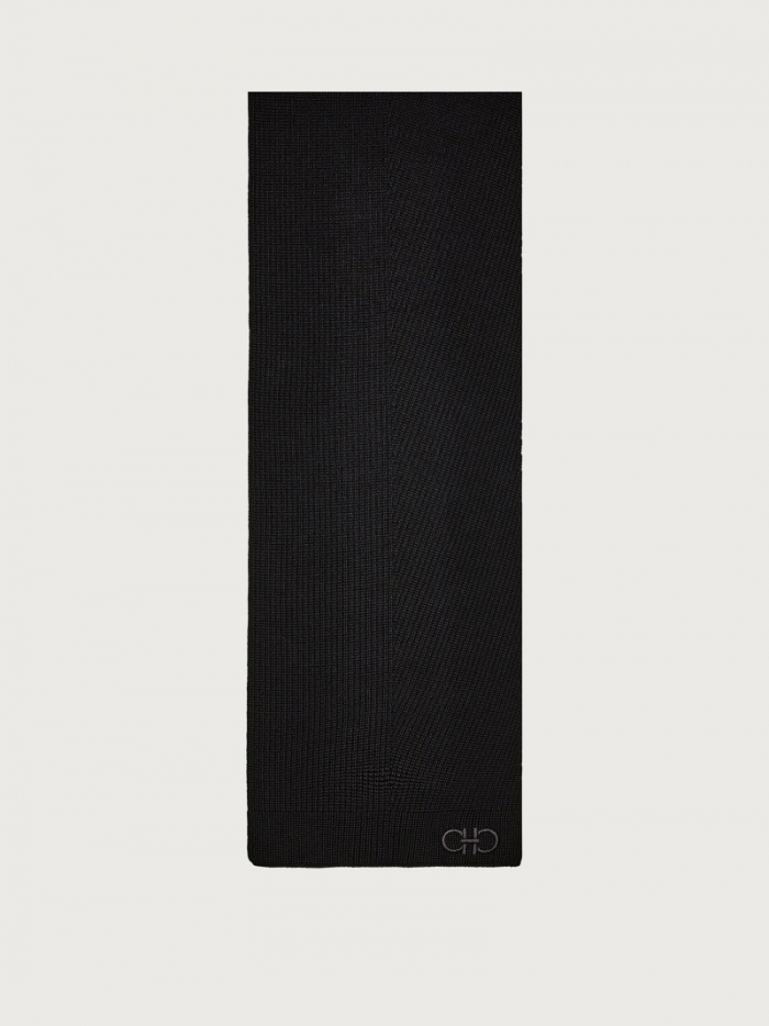 Ferragamo Men's Wool Knitted Scarf - Black | Quick Ship!
