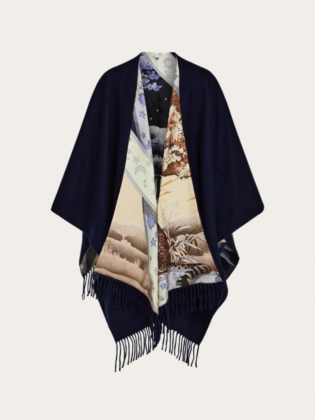 Ferragamo Women's Day &Amp; Night Print Reversible Cape - Night Blue/Blue | Quick Ship!