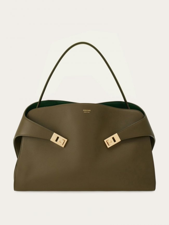 Ferragamo Women's Hug Soft Bicolor Shoulder Bag - Olive Green | Quick Ship!