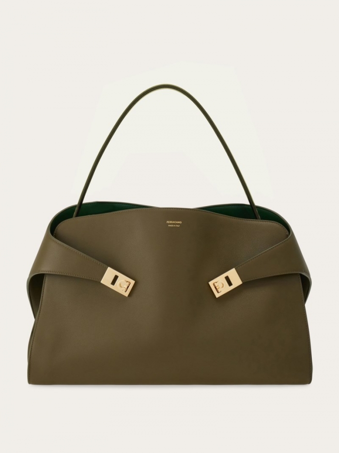 Ferragamo Women's Hug Soft Bicolor Shoulder Bag - Olive Green | Quick Ship!