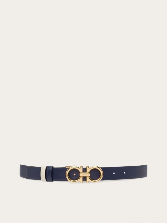 Ferragamo Women's Reversible And Adjustable Gancini Belt - Navy Blue/Bone | Quick Ship!