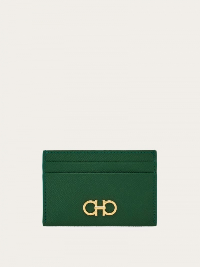 Ferragamo Women's Gancini Credit Card Holder - Forest Green | Quick Ship!