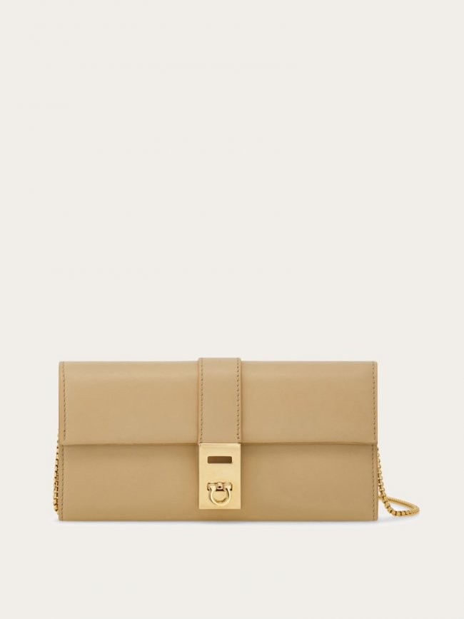 Ferragamo Women's Hug Wallet With Chain - Stone | Quick Ship!