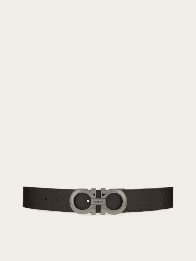 Ferragamo Men's Reversible And Adjustable Gancini Belt - Black/Testa Di Moro | Quick Ship!