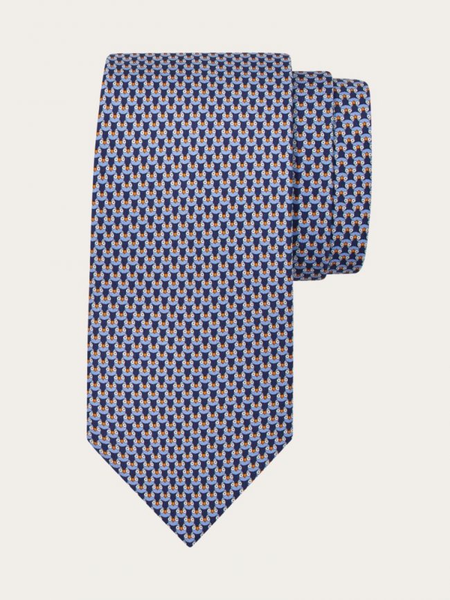 Ferragamo Men's Owl Print Silk Tie - Navy Blue | Quick Ship!