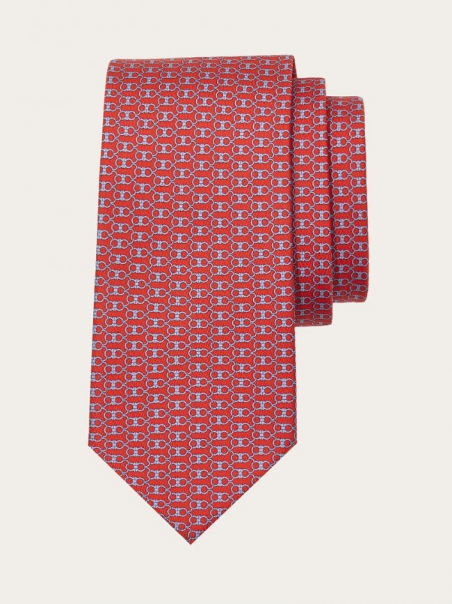 Ferragamo Men's Gancini Print Silk Tie - Red | Quick Ship!