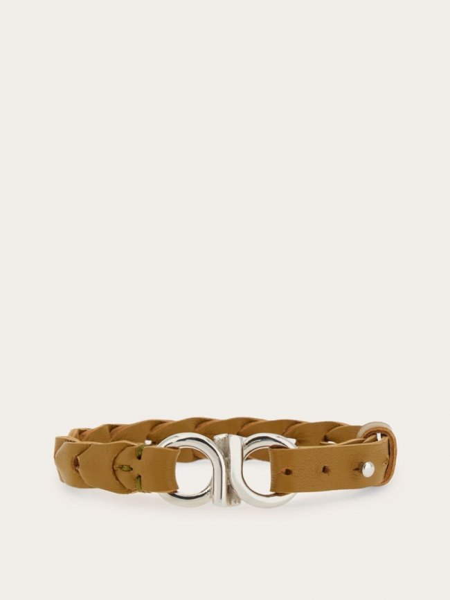 Ferragamo Men's Braided Gancini Bracelet - Burnt Ocher | Quick Ship!
