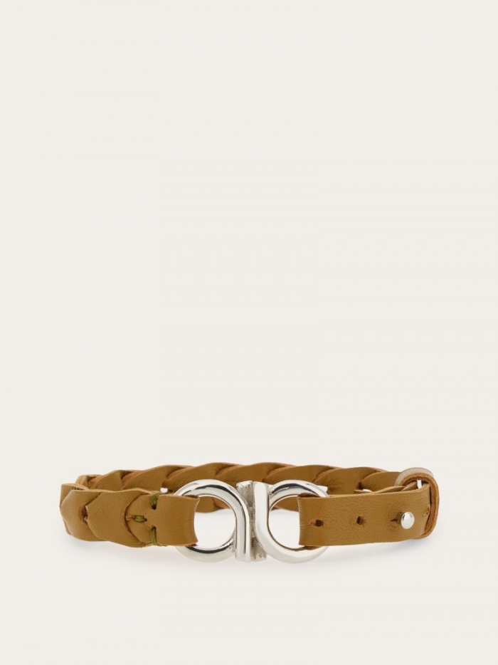 Ferragamo Men's Braided Gancini Bracelet - Burnt Ocher | Quick Ship!