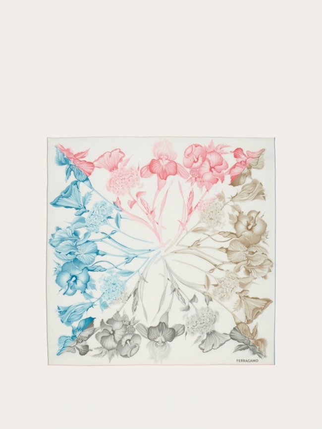 Ferragamo Women's Hydrangea Print Silk Scarf - Pastel | Quick Ship!