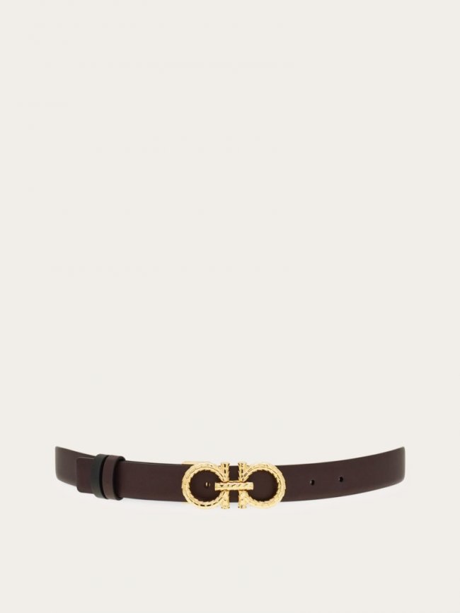 Ferragamo Women's Adjustable And Reversible Gancini Belt - Oxblood/Black | Quick Ship!
