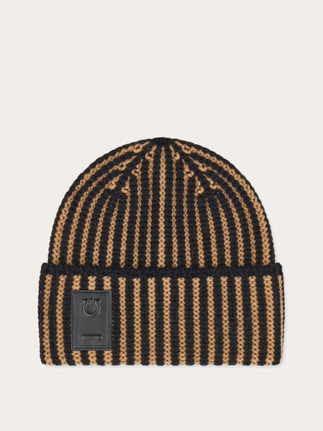 Ferragamo Men's Two-Tone Beanie - Black/Camel | Quick Ship!