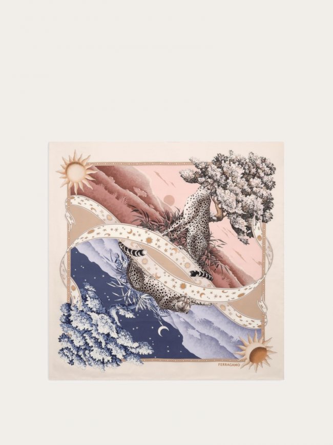 Ferragamo Women's Day &Amp; Night Print Silk Foulard - Pink/Light Blue | Quick Ship!