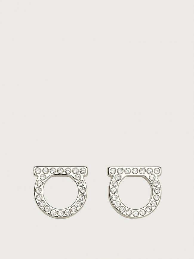 Ferragamo Women's Gancini Crystals Earrings - Palladium (L) | Quick Ship!