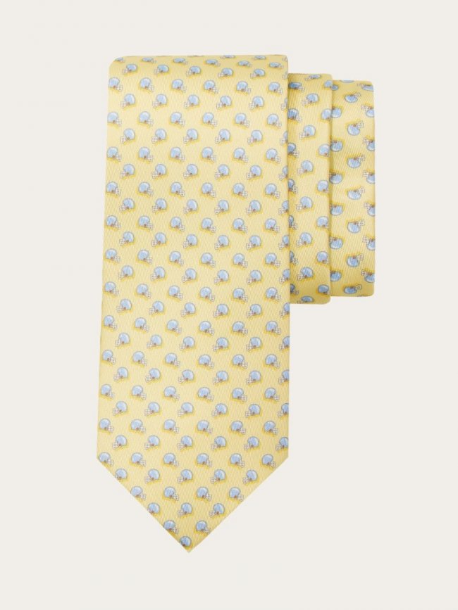 Ferragamo Men's Football Print Silk Tie - Yellow | Quick Ship!