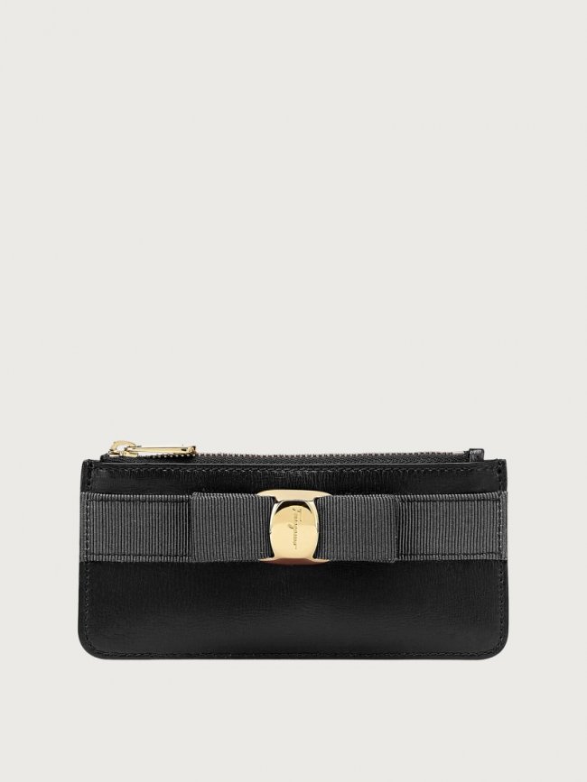 Ferragamo Women's Vara Bow Credit Card Holder - Black | Quick Ship!
