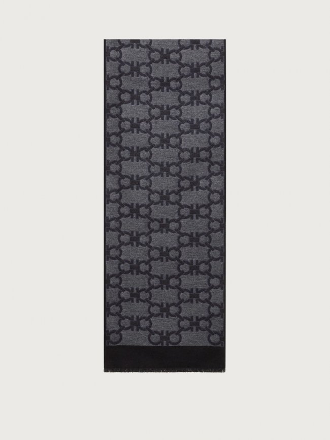 Ferragamo Men's Gancini Scarf - Anthracite/Grey/Smoke | Quick Ship!