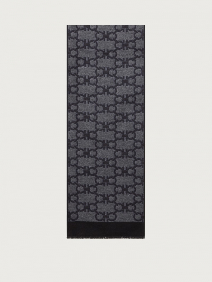 Ferragamo Men's Gancini Scarf - Anthracite/Grey/Smoke | Quick Ship!