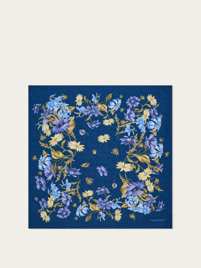 Ferragamo Women's Bouquet Print Silk Scarf - Teal Blue | Quick Ship!