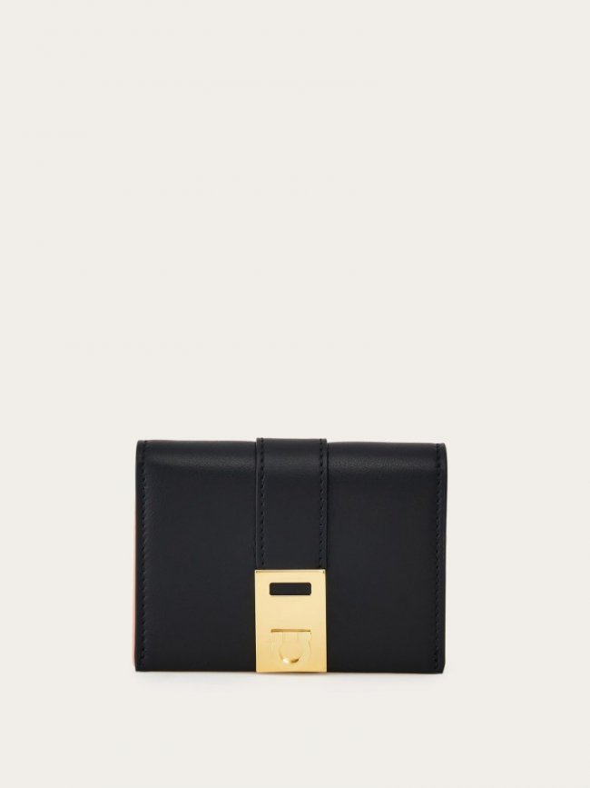 Ferragamo Women's Hug Compact Two-Tone Wallet - Black/Nylund Pink | Quick Ship!