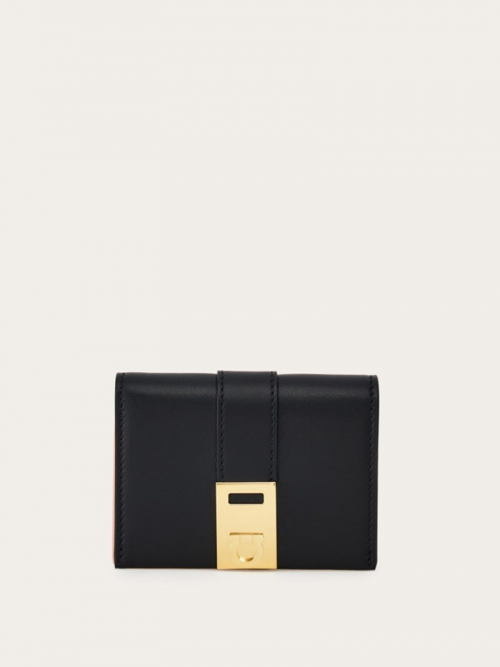 Ferragamo Women's Hug Compact Two-Tone Wallet - Black/Nylund Pink | Quick Ship!